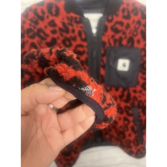 Carhartt W JANET LINER Fleece Jacket XS Polyester Red Leopard - Picture 2 of 7